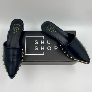 Shu Shop Trina Black Studded Slides Flats Shoes -Order 1/2 size up- pointy toes